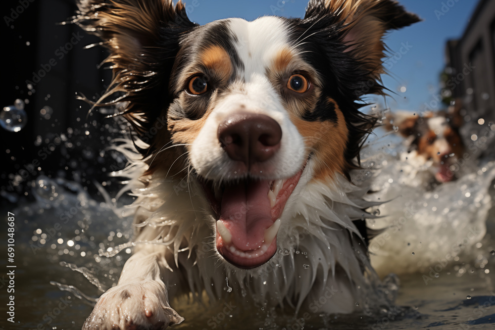 Happy Dog Playing in the Water