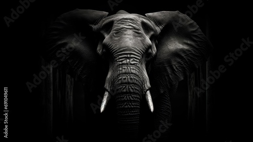 High resolution HD photo portrait of a elephant, black background, detailed, generative AI 