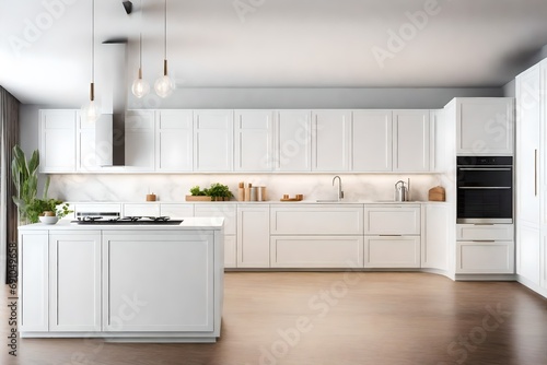 White modern kitchen decorated
