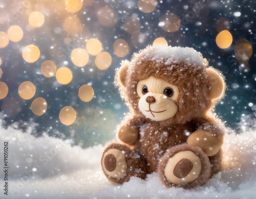 monkey teddy bear toy in the snow © Jonatan