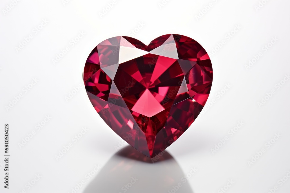 Red Ruby gemstone shape of heart Cut isolate on white background, close up shot Red Ruby gemstone shape of heart Cut isolate on white background, close up shot