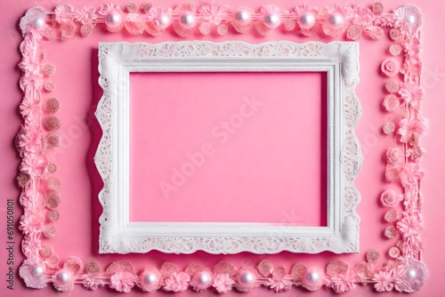 Decorative white frame on pink background, graphic mock up © shafiq