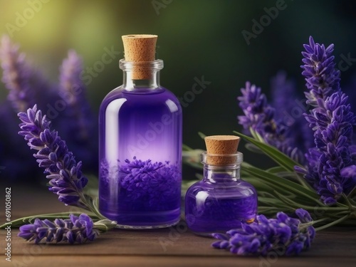 A serene image featuring essential aromatic oil  particularly soothing lavender  highlighting natural remedies for relaxation and holistic wellness in a tranquil setting.