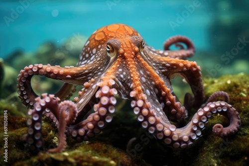 Close up macro shot of octopus in sea , generated with AI