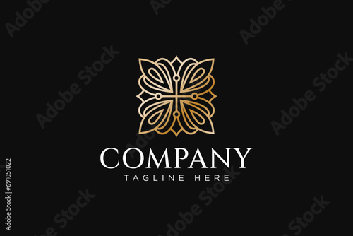 flower with overtake ornament symbol luxury logo for fashion boutique and jewelery