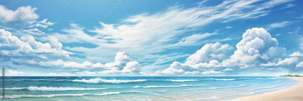Blue sea and sky with white clouds, aerial view of the sea. Blue sea and sky with white clouds, aerial view of the sea.