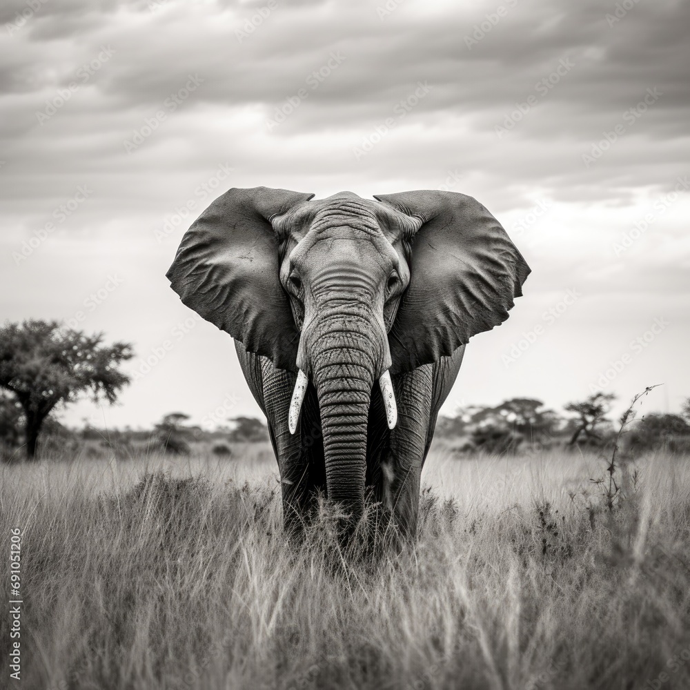 Fototapeta premium High resolution HD photo portrait of an elephant, black background, detailed, generative AI 