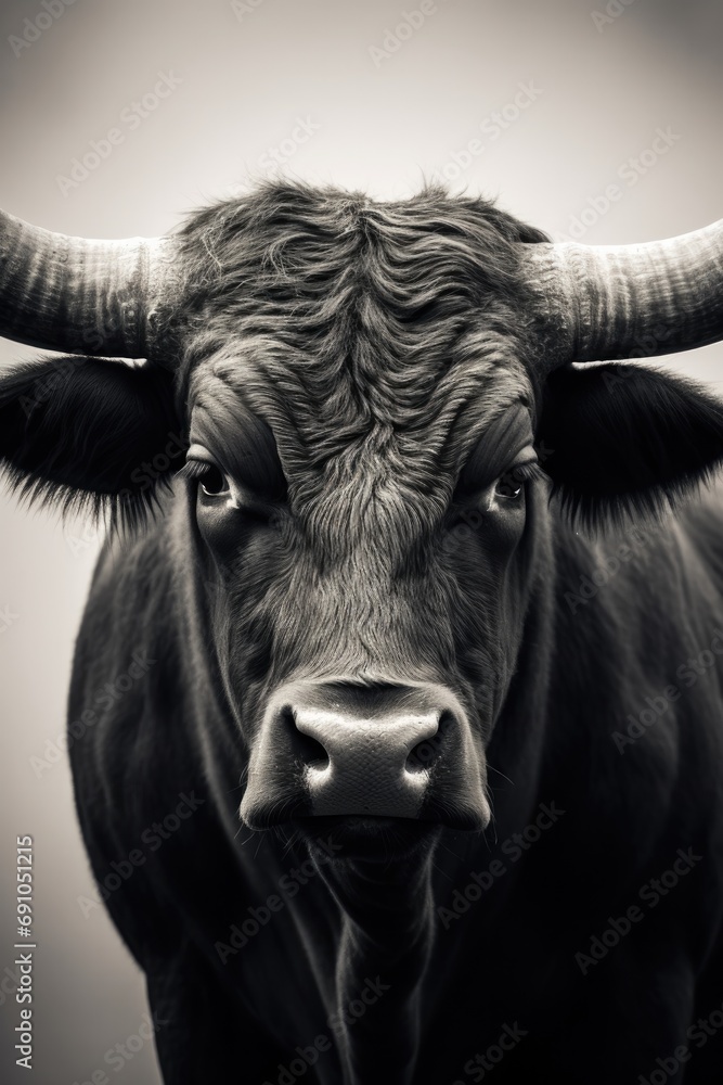 Naklejka premium High resolution HD photo portrait of a auroch, black background, detailed, generative AI