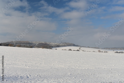 fields and forest in winter germany hessia