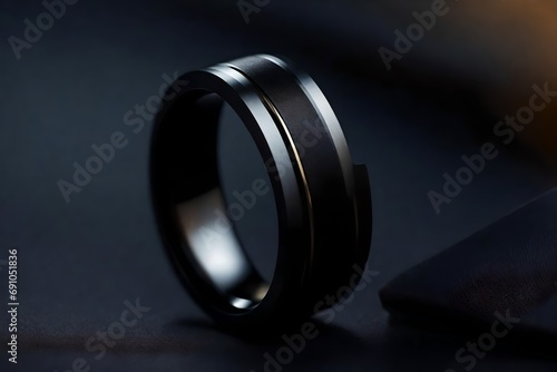  A matte black titanium ring, exuding modern sophistication
