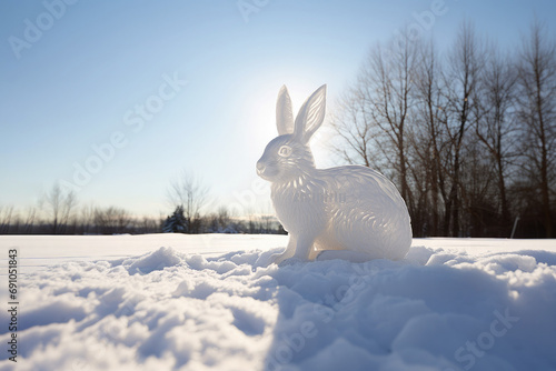 Rabbot made out of snow. Ai generative art