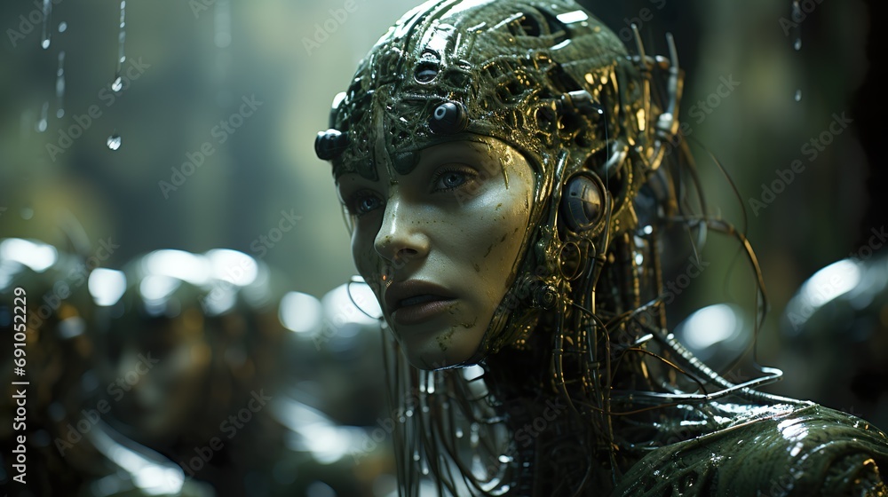 elegant evolution: beautiful green androids in a futuristic vision elegant evolution: beautiful green androids in a futuristic vision