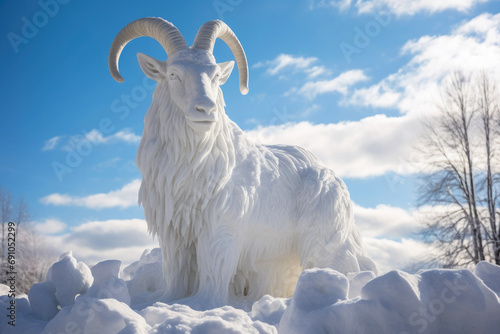 Goat made out of snow. Ai generative art
