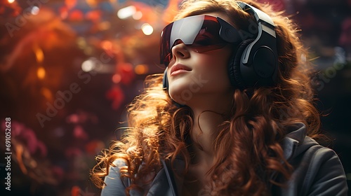 Red-Haired Woman with VR Glasses in Autumn Setting © ArtisticALLY