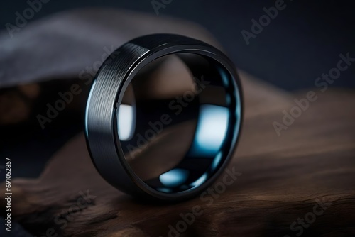A matte-finish tungsten carbide ring with a modern edge photo
