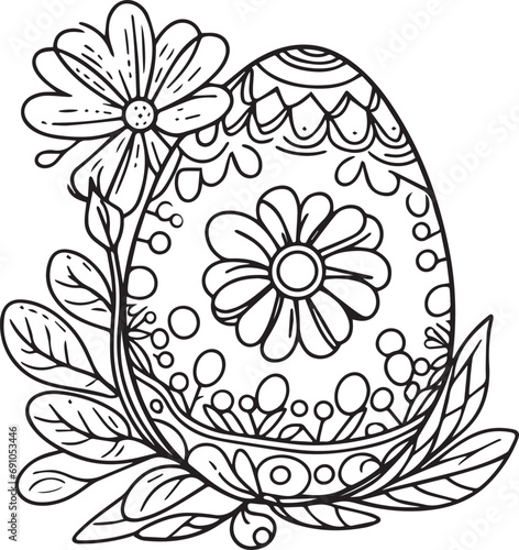 Floral Fantasy Rabbit, Flowers Coloring Fun and printable preschool easter egg coloring pages, simple easter egg clipart black and white flowers and egg coloring pages for kids