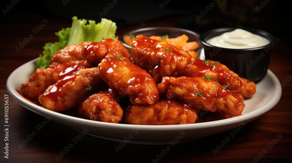 Boneless Wings Shaken with Barbecue Sauce. Generative Ai. Boneless Wings Shaken with Barbecue Sauce. Generative Ai.