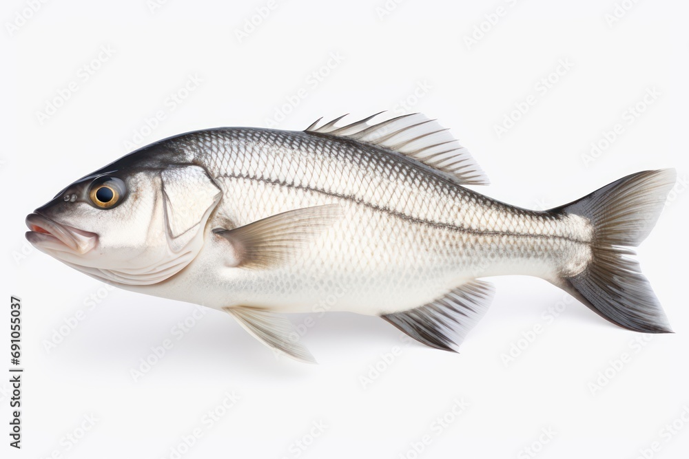 Fresh sea bass fish isolated on transparent or white background - obrazy, fototapety, plakaty 