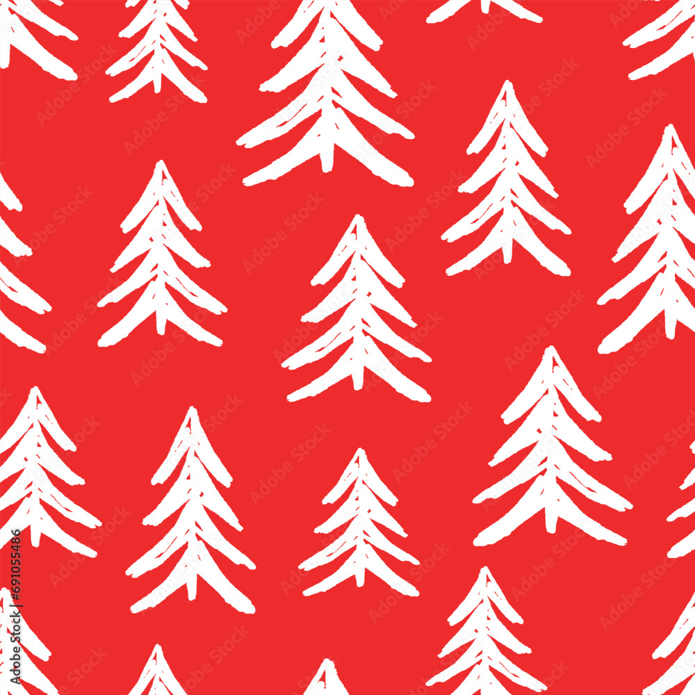 Seamless pattern of silhouettes drawn abstract frozen christmas trees