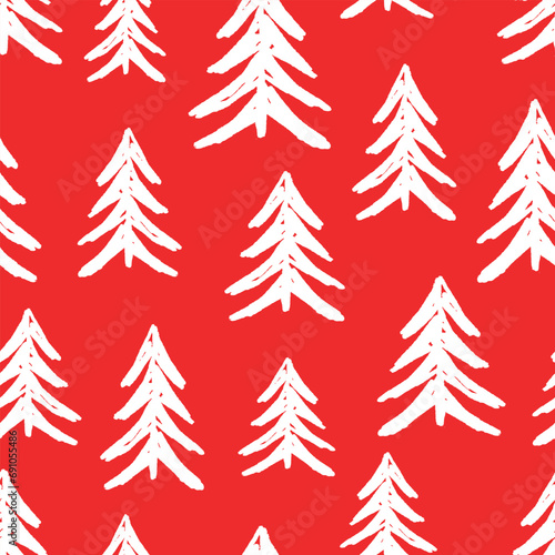 Seamless pattern of silhouettes drawn abstract frozen christmas trees