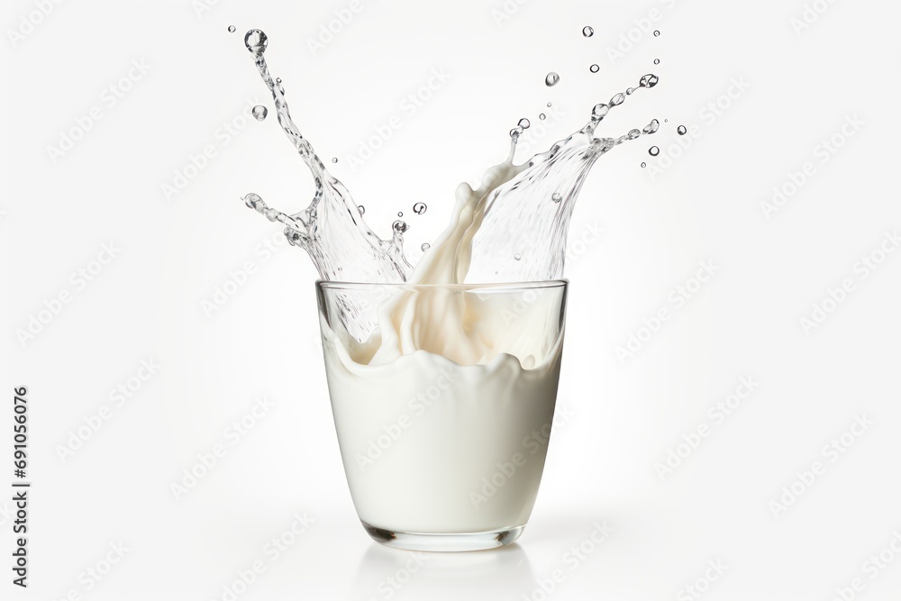 Glass of milk with splash isolated