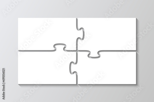 Business presentation for infographics. Rectangle business presentation infographic. Jigsaw puzzle info graphic with 4 pieces, steps, parts of process diagram. Puzzle grid. Vector