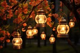 Glowing Lanterns: Lanterns illuminating spring evenings