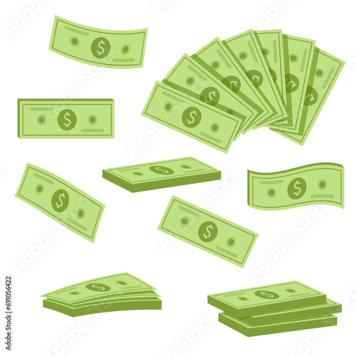 Set of money. Paper dollars. Flat style