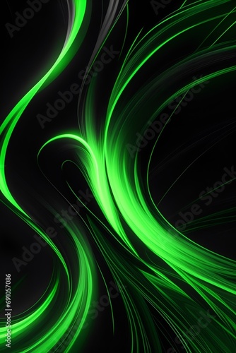 Green and black waves abstract background, vertical composition