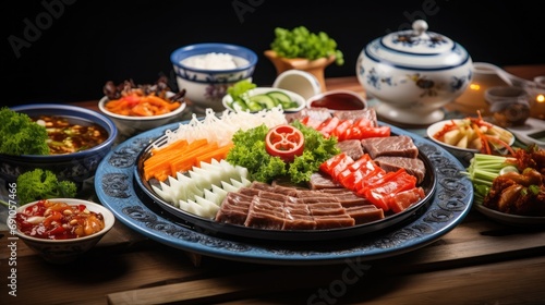 Chinese gourmets are tasting traditional dishes with excellent color, fragrance and taste, light track photography, origami style, 64K, high resolution