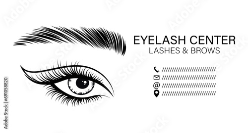 Female eyes with long eyelashes and eyebrows. Beauty logo for eyelash and eyebrow center. Logo, business card, vector