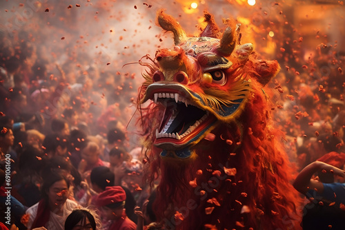 Vibrant celebration featuring the majestic Chinese Red Dragon