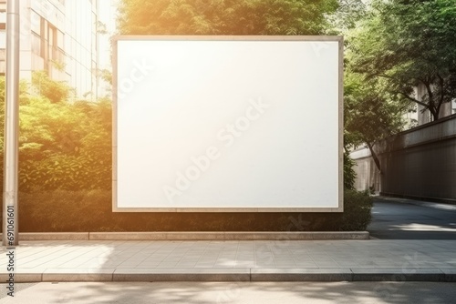 Blank vertical signboard on the street  Sunlights effects Template of a picture framed on a wall bathed in sunlight