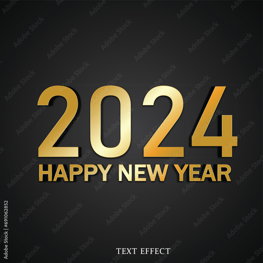 Happy 2024 New Year Vector Design gold text change text font. Happy 2024 New Year Vector Design gold text change text font.