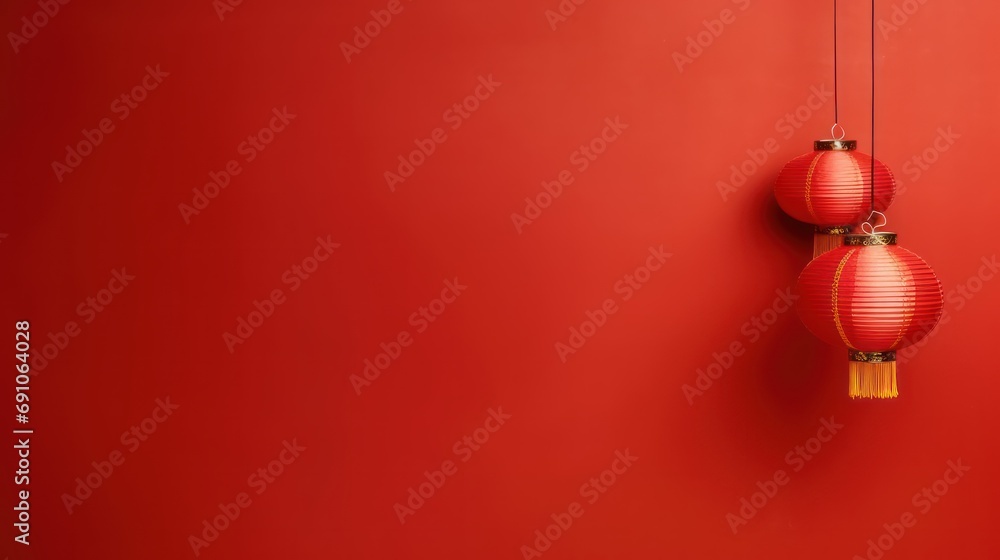 Red lantern hanging high, in the red simple Chinese pattern background, simple and beautiful,hd Red lantern hanging high, in the red simple Chinese pattern background, simple and beautiful,hd