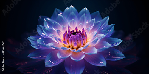 Vivid lotus blooms blending orange and blue an enchanting color symphony   Large yellow flower sitting on top of lush green field Generative AI 