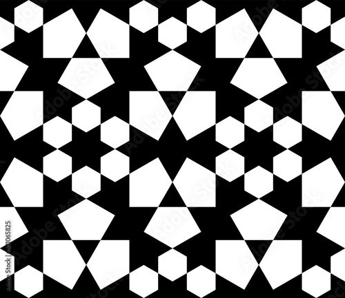 Seamless geometric ornament based on traditional islamic art. Black and white. For fabric textile cover wrapping paper background.