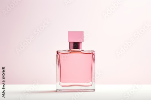 Pink blank perfume glass bottle mockup design. Cosmetic product image. 