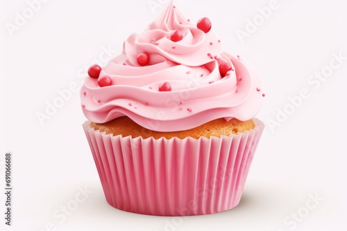 Pink cupcake isolated on transparent or white background