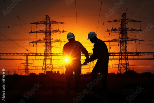 Engineer man cable line electricity silhouette energy voltage technology power industrial station photo