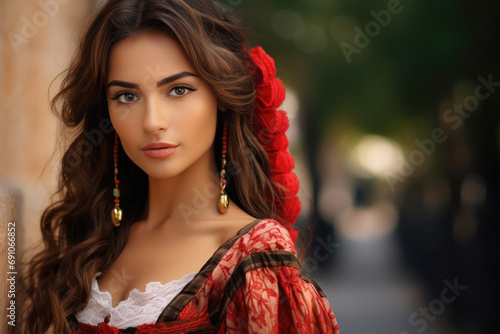 Cute young beautiful Spanish woman in national costume