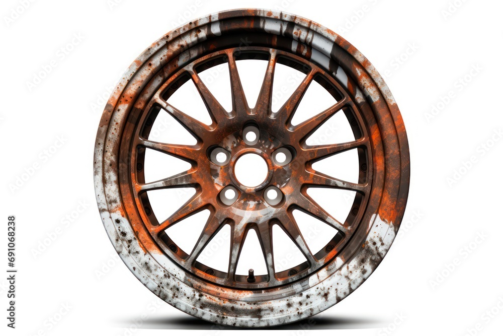 Rusty car rim isolated on transparent or white background