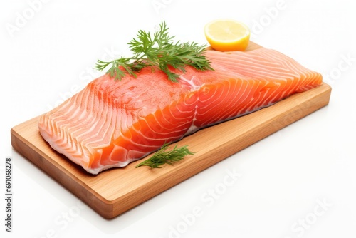 Raw salmon fillet isolated on transparent or white background