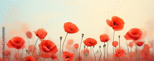 Red poppy flowers on pastel background. 