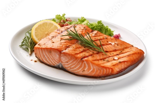 Salmon grilled roast steak isolated on transparent or white background