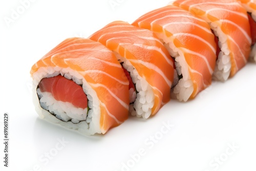 Salmon sushi roll isolated on transparent or white background