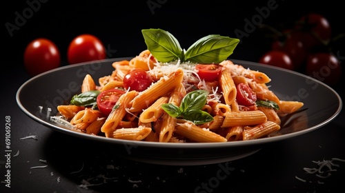 pasta with fresh herbs in a plate on the table.