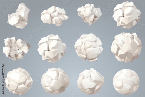 Set of crumbled paper balls isolated on transparent or white background photo