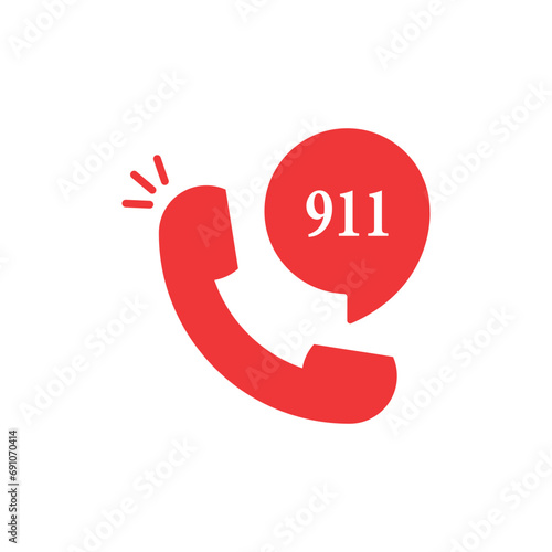red urgent call with handset like 911. concept of 24/7 delivery service or crisis support helpdesk or risk popup. simple flat style trend modern logotype graphic design isolated on white background