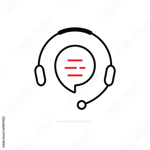 black lineart hotline simple icon. concept of headphone with microphone like mobile adviser and operator or dispatcher